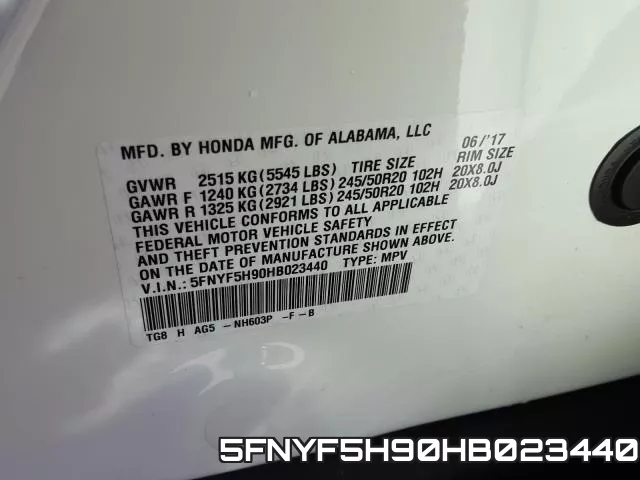 5FNYF5H90HB023440 фото 2