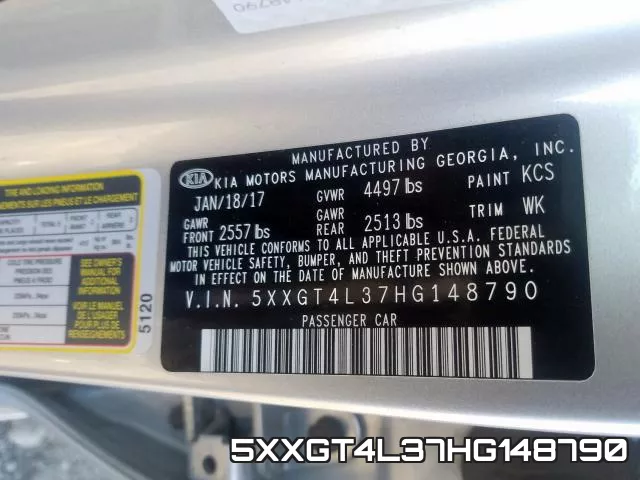5XXGT4L37HG148790 фото 2
