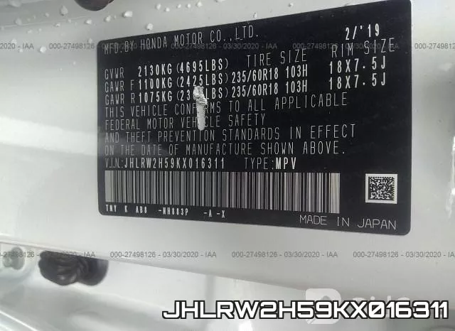 JHLRW2H59KX016311 фото 10