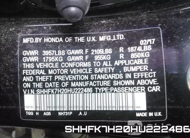 SHHFK7H20HU222486 фото 10