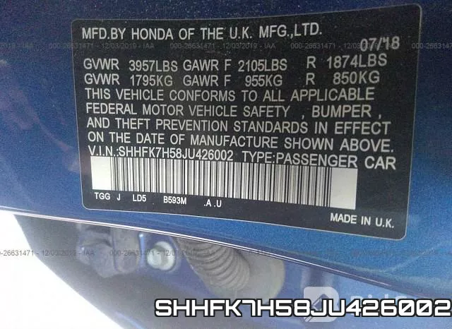SHHFK7H58JU426002 фото 10