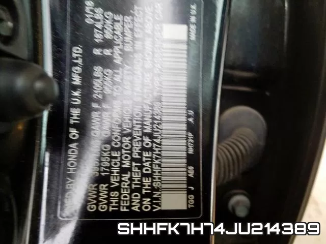 SHHFK7H74JU214389 фото 2