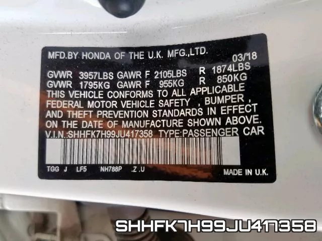 SHHFK7H99JU417358 фото 2