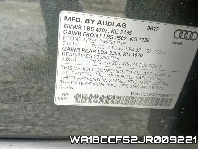 WA1BCCFS2JR009221 фото 2
