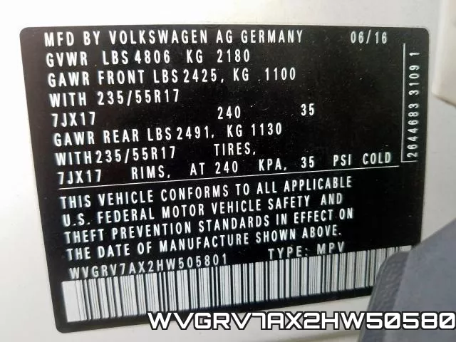 WVGRV7AX2HW505801 фото 2