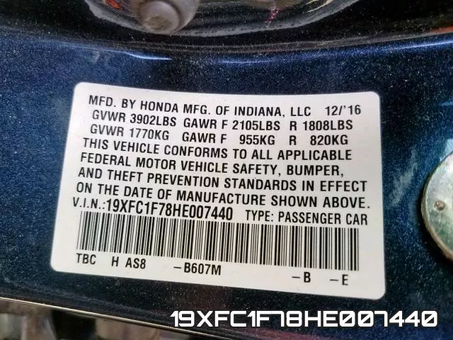 19XFC1F78HE007440 фото 2