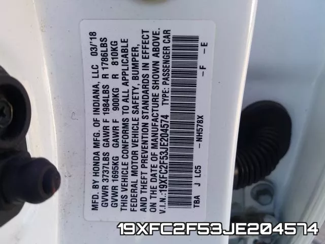 19XFC2F53JE204574 фото 2