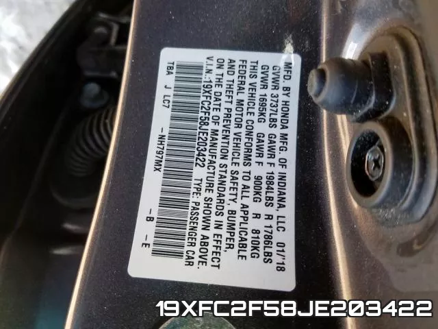 19XFC2F58JE203422 фото 2