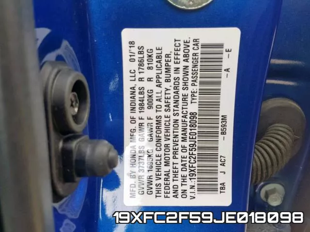 19XFC2F59JE018098 фото 2