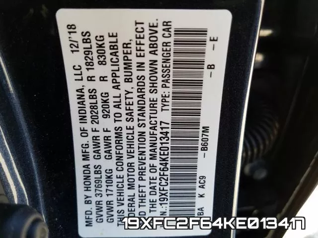 19XFC2F64KE013417 фото 2