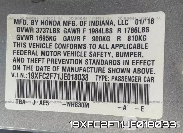 19XFC2F71JE018033 фото 10