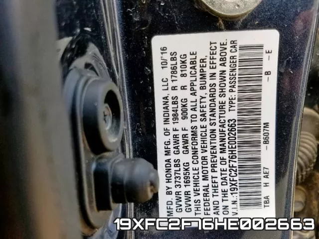 19XFC2F76HE002663 фото 2