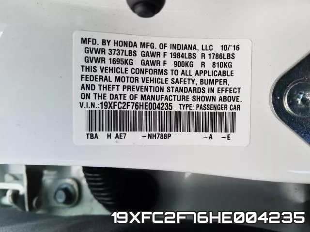 19XFC2F76HE004235 фото 2
