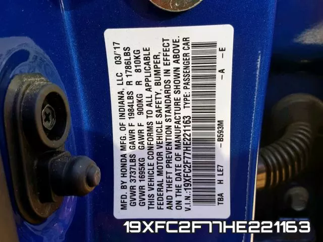 19XFC2F77HE221163 фото 2
