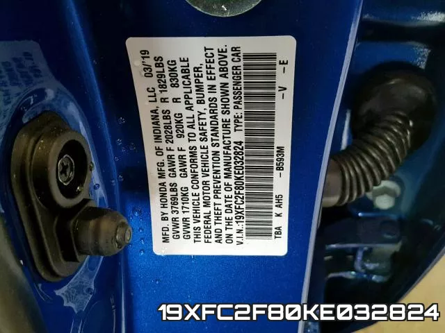 19XFC2F80KE032824 фото 2