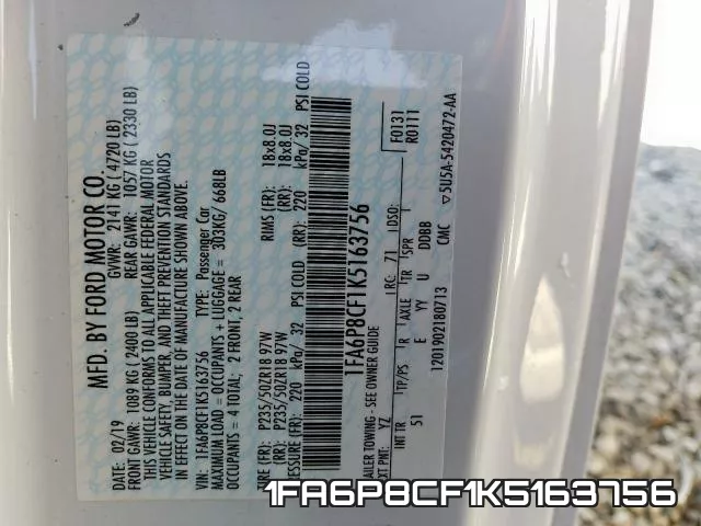 1FA6P8CF1K5163756 фото 2