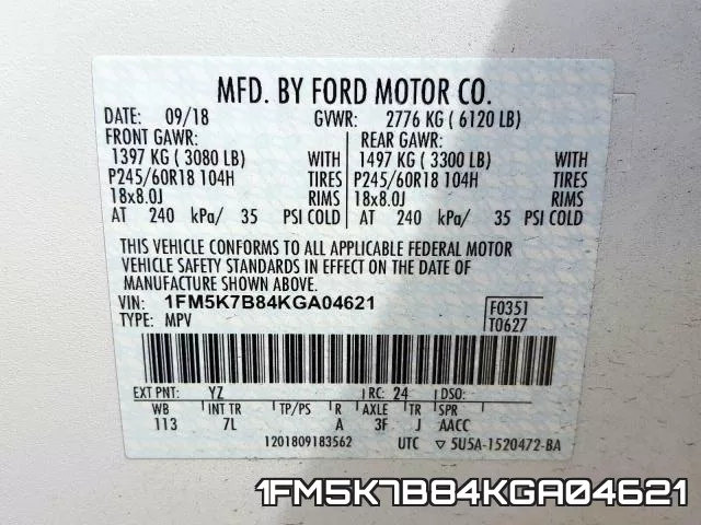 1FM5K7B84KGA04621 фото 2