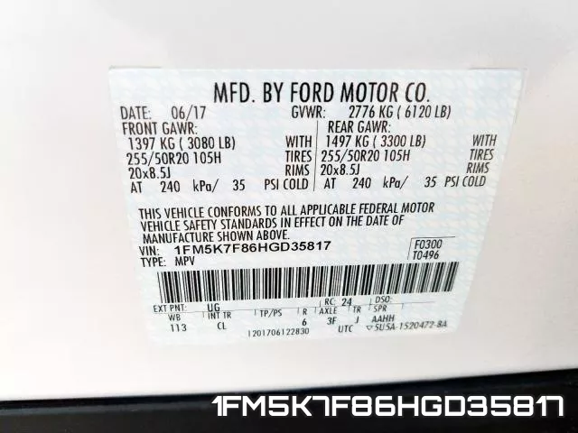 1FM5K7F86HGD35817 фото 2