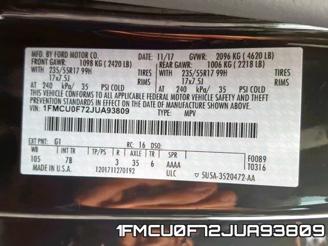 1FMCU0F72JUA93809 фото 2