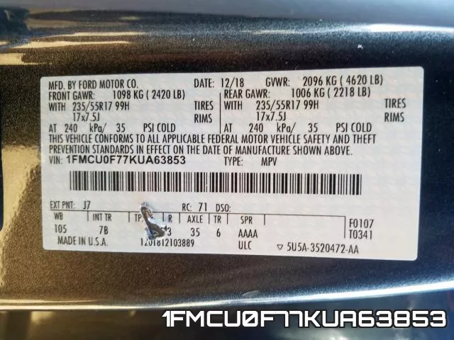 1FMCU0F77KUA63853 фото 2