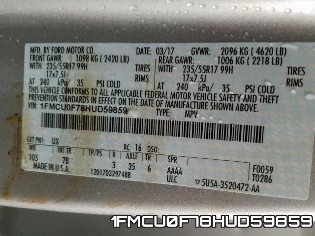1FMCU0F78HUD59859 фото 2
