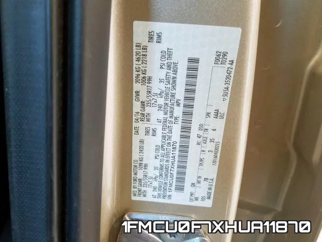 1FMCU0F7XHUA11870 фото 2