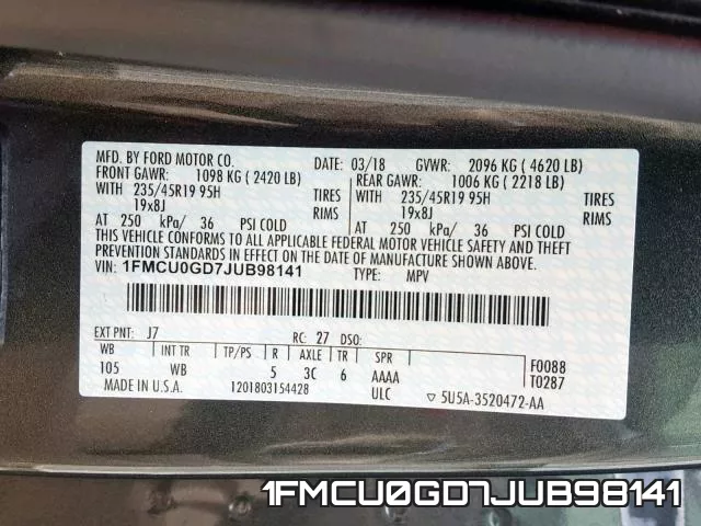 1FMCU0GD7JUB98141 фото 2