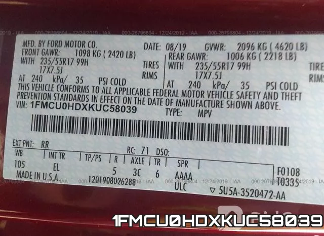 1FMCU0HDXKUC58039 фото 10