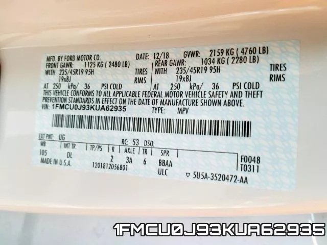 1FMCU0J93KUA62935 фото 2