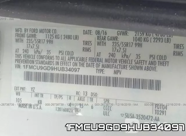 1FMCU9GD9HUB34097 фото 10