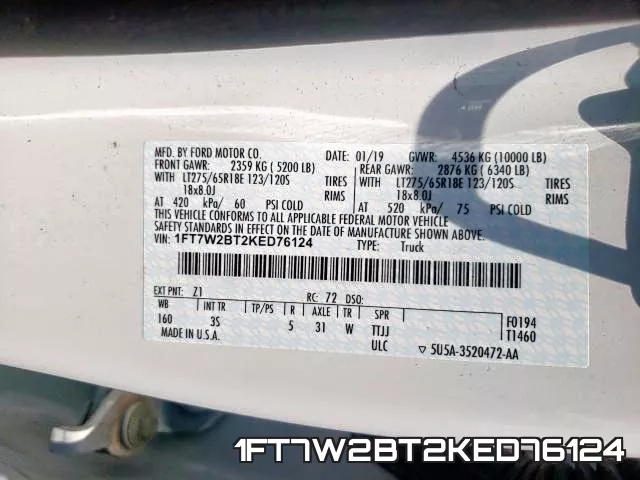 1FT7W2BT2KED76124 фото 2