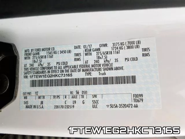 1FTEW1EG2HKC73165 фото 2