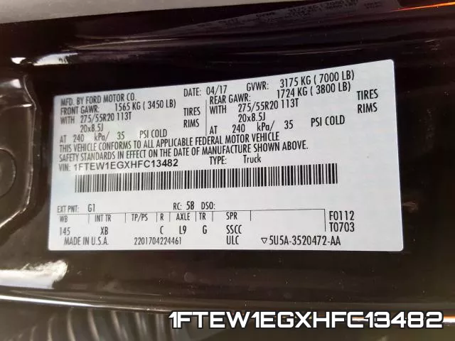 1FTEW1EGXHFC13482 фото 2