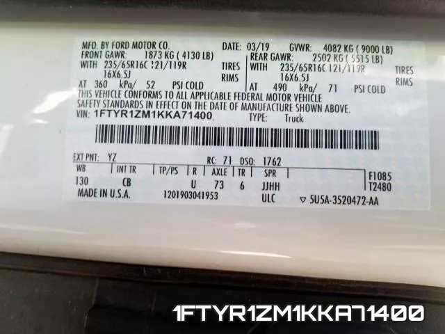 1FTYR1ZM1KKA71400 фото 2