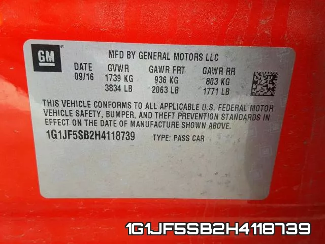 1G1JF5SB2H4118739 фото 2