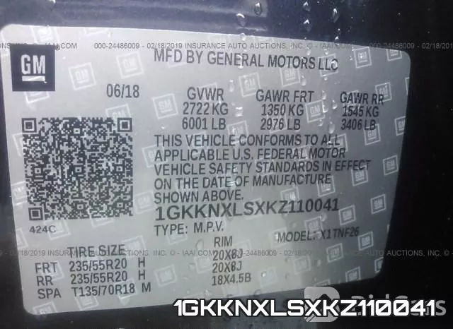 1GKKNXLSXKZ110041 фото 10