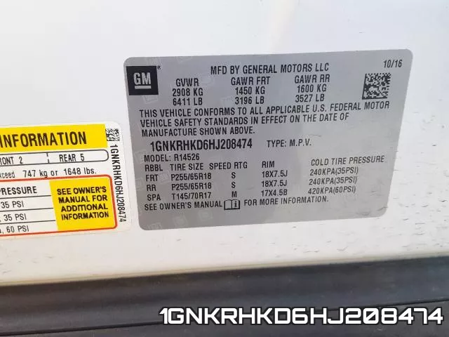 1GNKRHKD6HJ208474 фото 2
