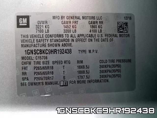 1GNSCBKC9HR192438 фото 2