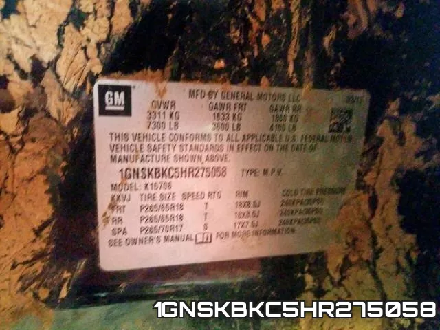 1GNSKBKC5HR275058 фото 2