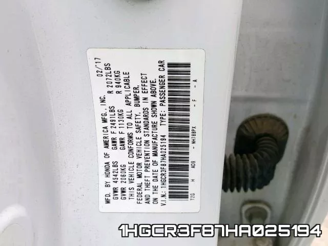 1HGCR3F87HA025194 фото 2