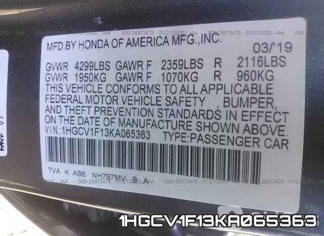 1HGCV1F13KA065363 фото 10