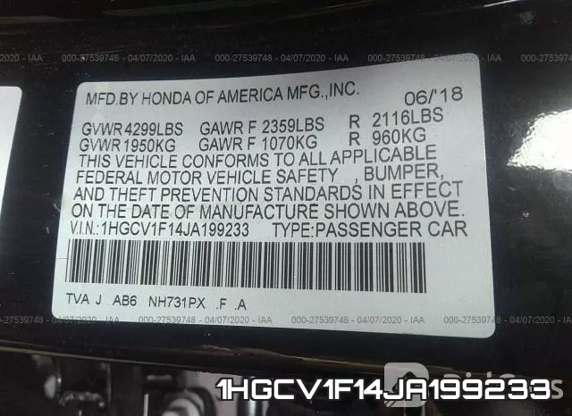 1HGCV1F14JA199233 фото 10