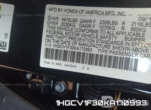1HGCV1F30KA170993 фото 10