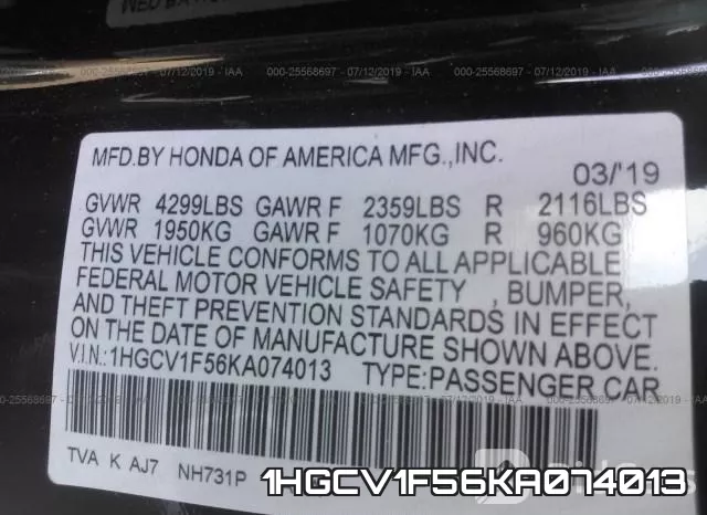 1HGCV1F56KA074013 фото 10