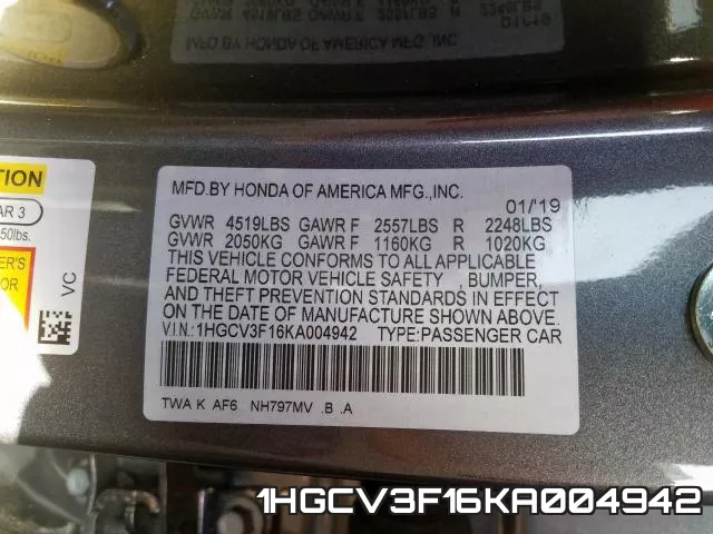 1HGCV3F16KA004942 фото 2