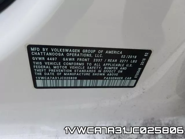 1VWCA7A31JC025806 фото 2