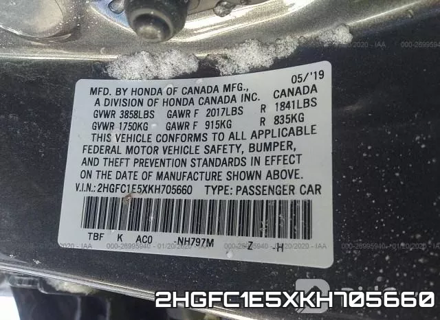 2HGFC1E5XKH705660 фото 10