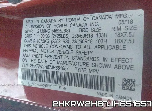 2HKRW2H87JH651657 фото 10
