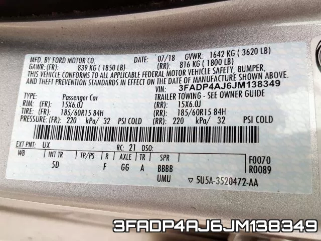 3FADP4AJ6JM138349 фото 2