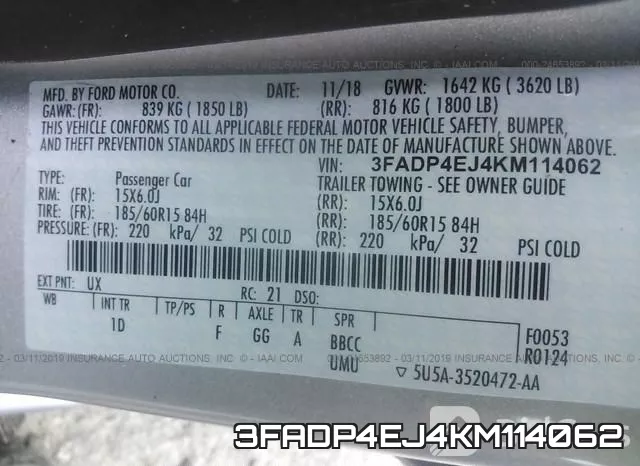 3FADP4EJ4KM114062 фото 10